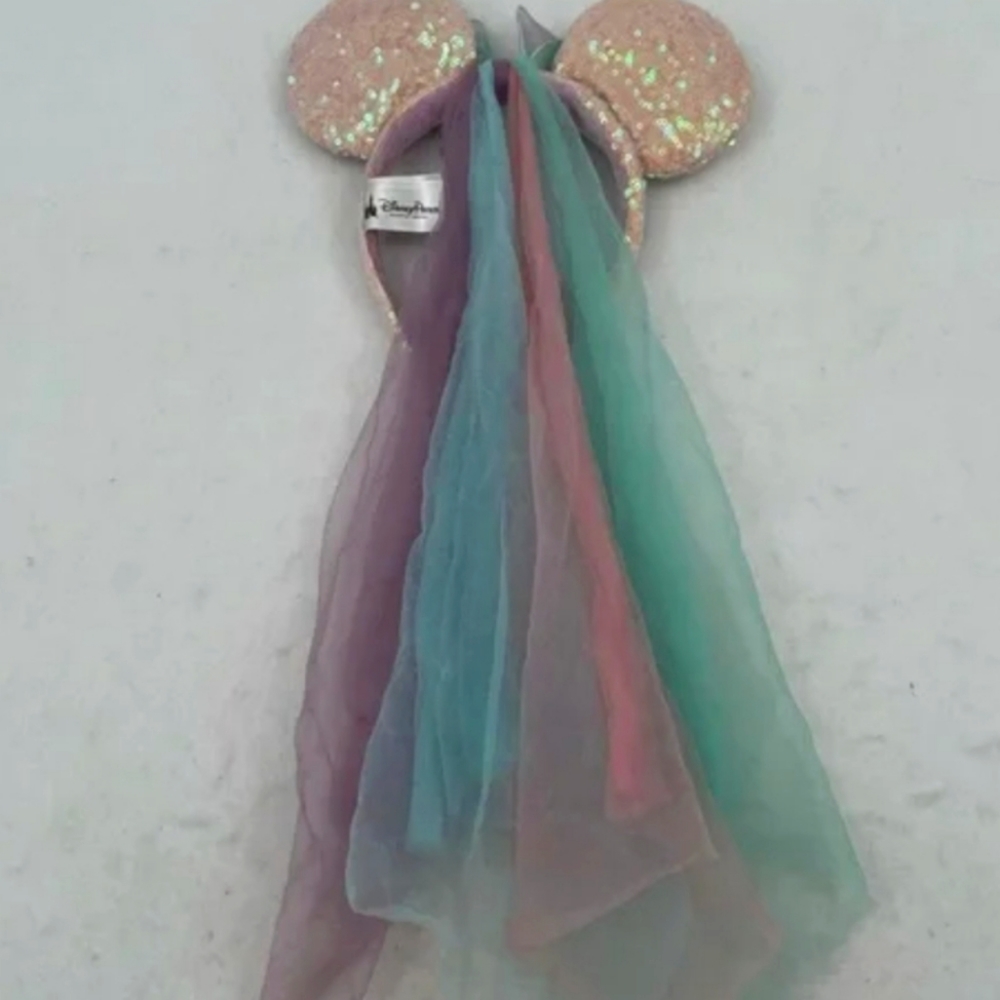 DISNEY Minnie Ears Headband Fairy Veil sequin pink/white Tulle Princess headband